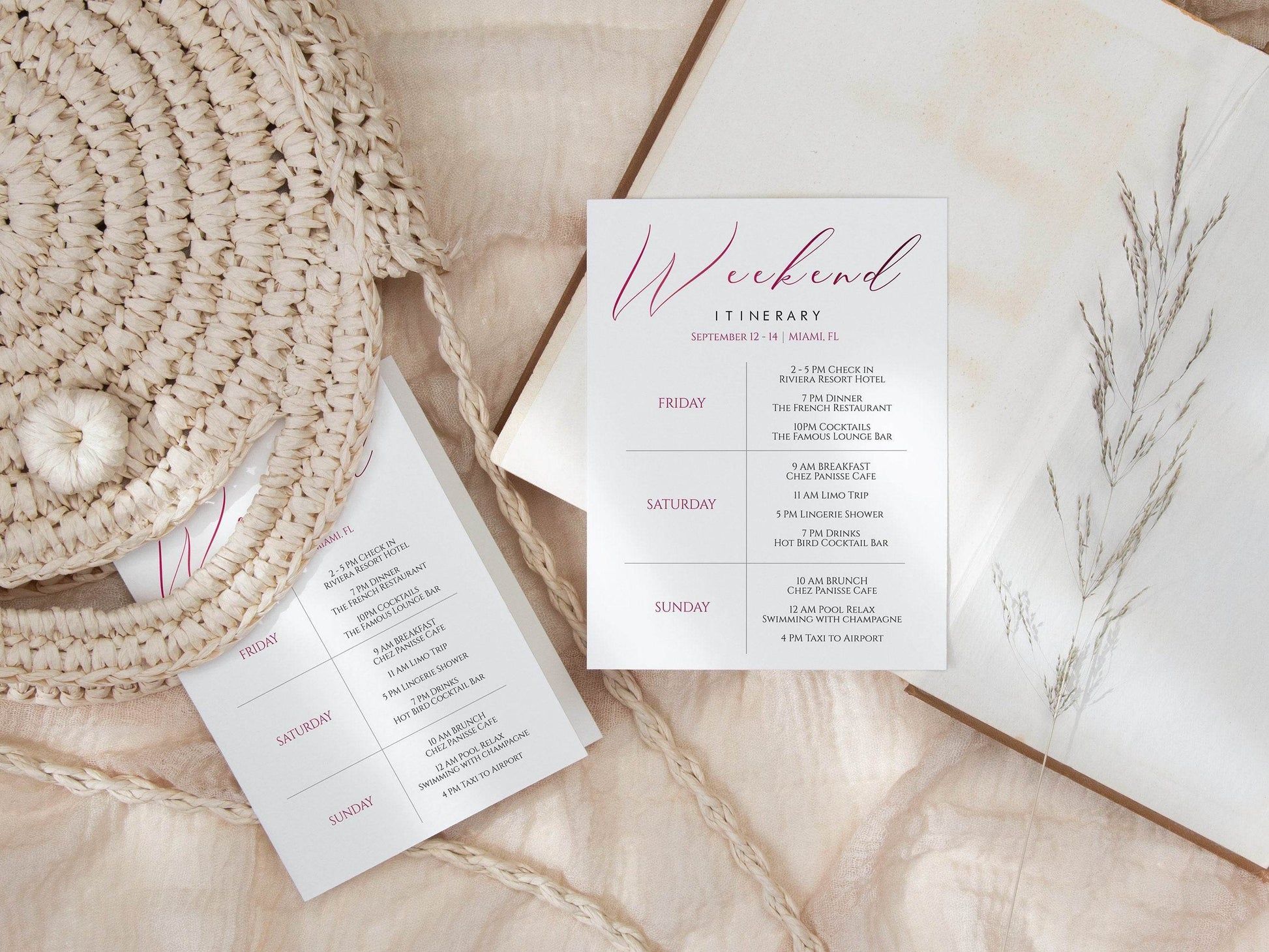 Pink Itinerary Template, Printable Bachelorette Itinerary, Weekend Itinerary Birthday Weekend Editable Hens Party Rose Gold Instant Download