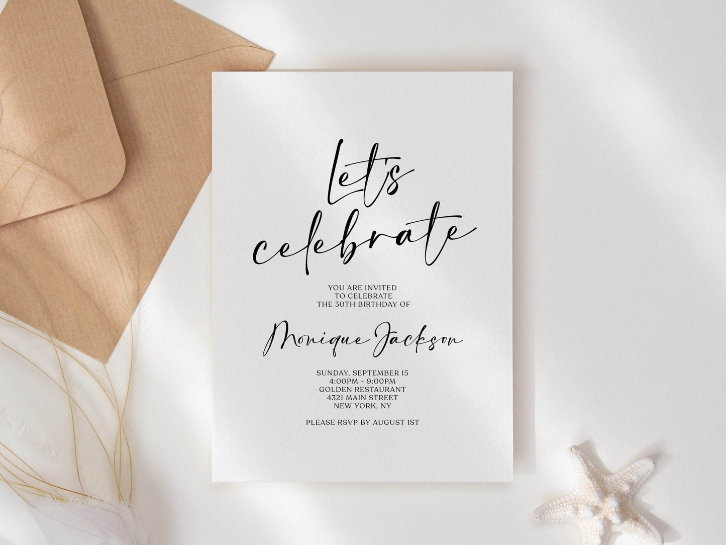 Simple Let's Celebrate Invitation Template, Printable Surprise Birthday Party Invites, Modern, Anniversary Invites, Editable Birthday Invite