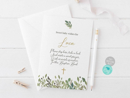 Baptism Guest Book Sign Printable, Editable Christening Guestbook Sign, Instant Download Digital File, Baby Baptism Decoration