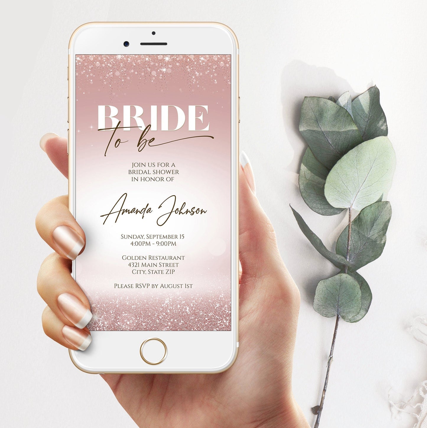 Luxury Rose Gold Bridal Shower Invitation - Instant Download