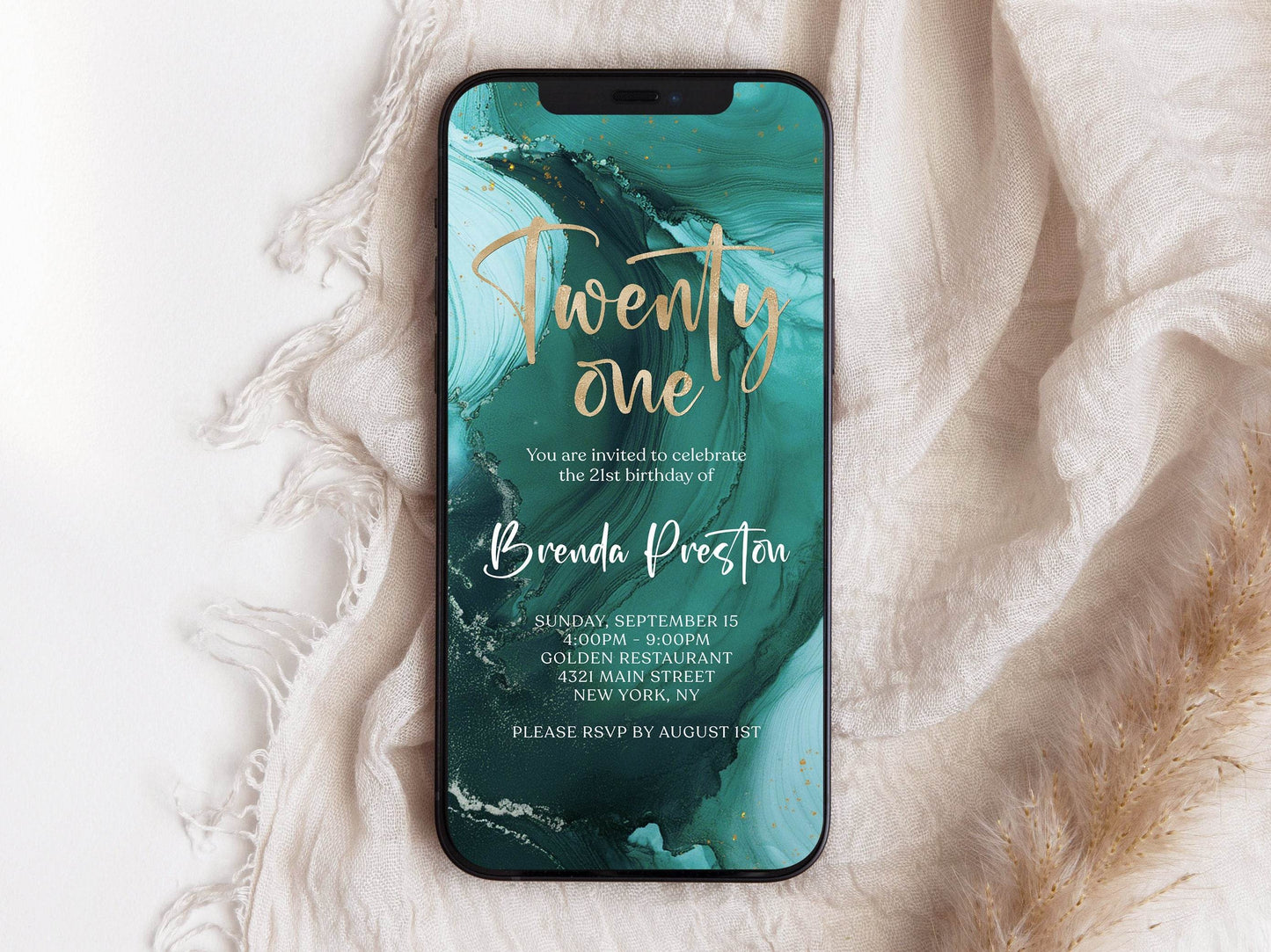 Editable Digital Teal 21st Birthday Invitation Template – Instant Download