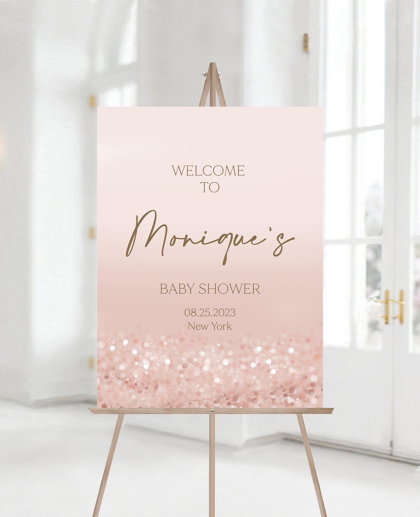 Printable Baby Shower Welcome Sign, Rose Gold Editable Template, Modern Baby Shower Welcome Sign Template, Custom Rose Gold Confetti Poster