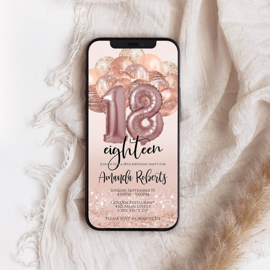 18th Birthday Text Invitation Template – Editable Digital Phone Invite – Modern Electronic Birthday Evite – Instant Download