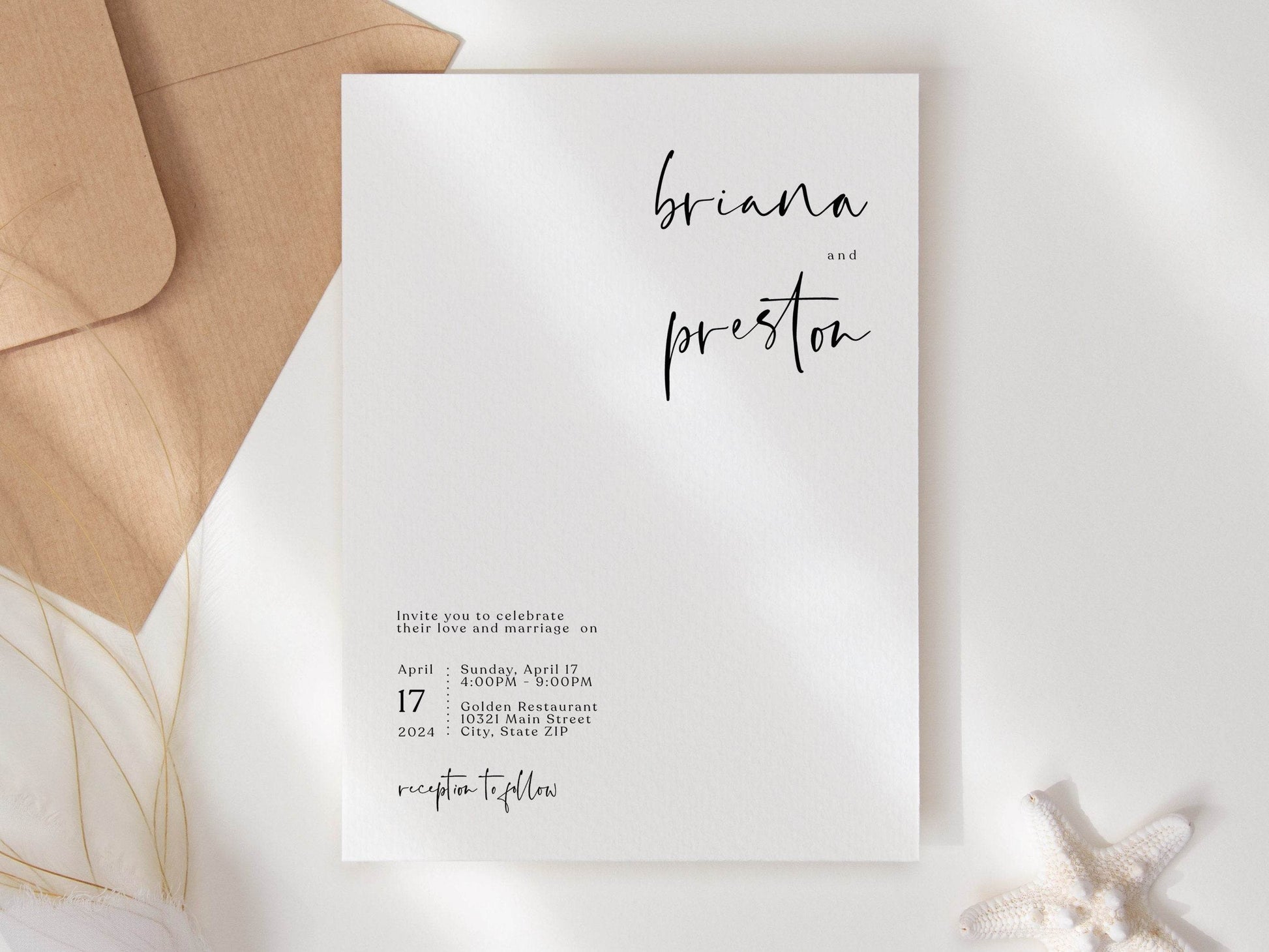 Printable Minimalist Wedding Invitation Template – Editable Simple Modern Wedding Invite | Clean Digital Template | Instant Download