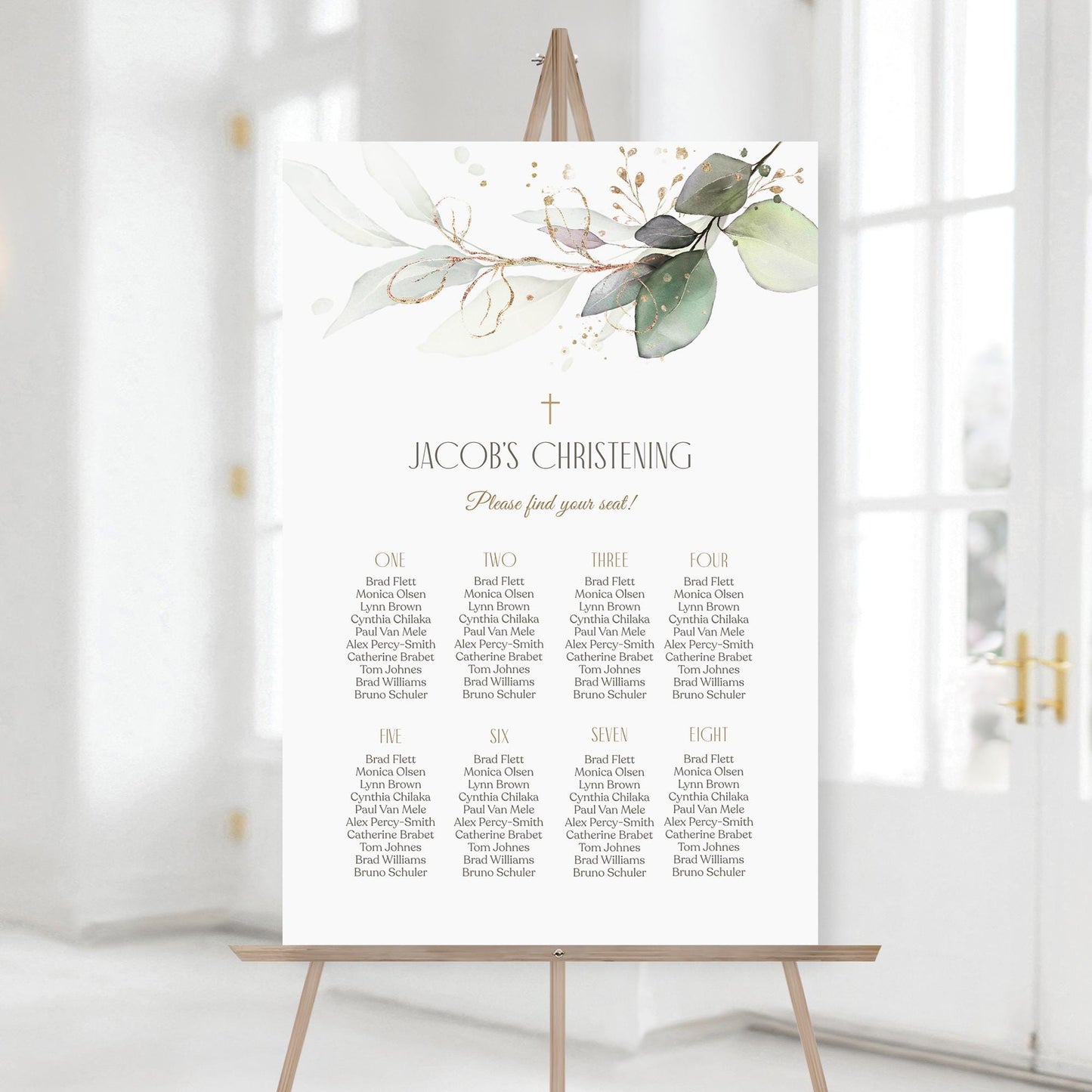 Editable Christening Seating Chart Sign Template, Greenery Seating Table Plan Sign, Printable Baptism Seating Chart, Boy or Girl Christening