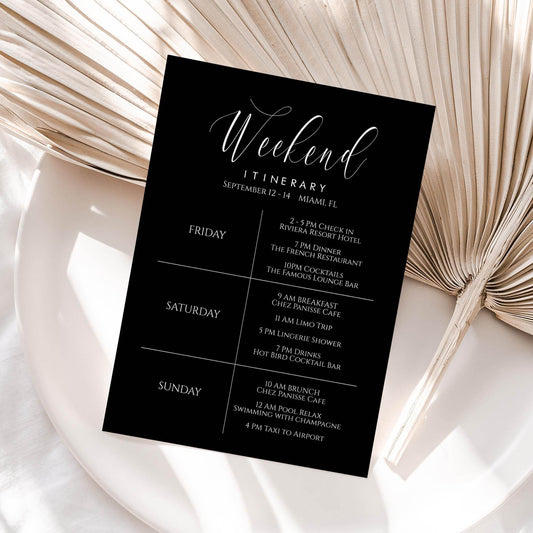 Editable Bachelorette Weekend Itinerary Template – Dark Chalkboard Hen Party Schedule | Printable Bridal Itinerary | Instant Download