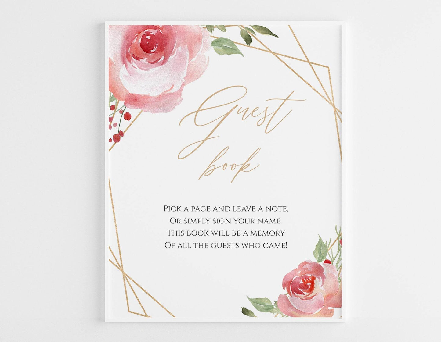 Baby Shower Guest Book Sign, Printable Party Guest Book Sign, Blush Pink Floral Guest Book, Gold Geometric Sign, Girl, Boho Sign Download