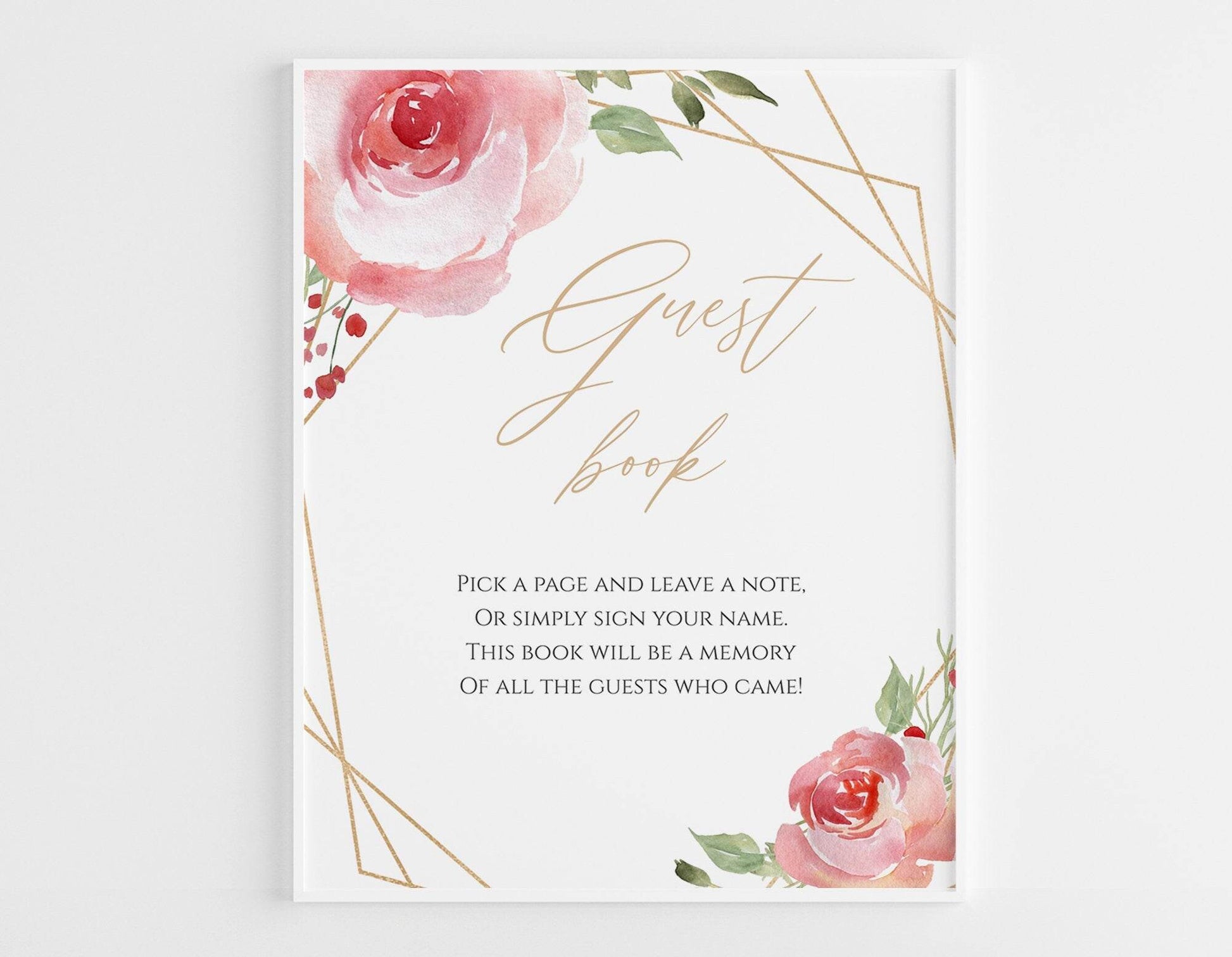 Baby Shower Guest Book Sign, Printable Party Guest Book Sign, Blush Pink Floral Guest Book, Gold Geometric Sign, Girl, Boho Sign Download