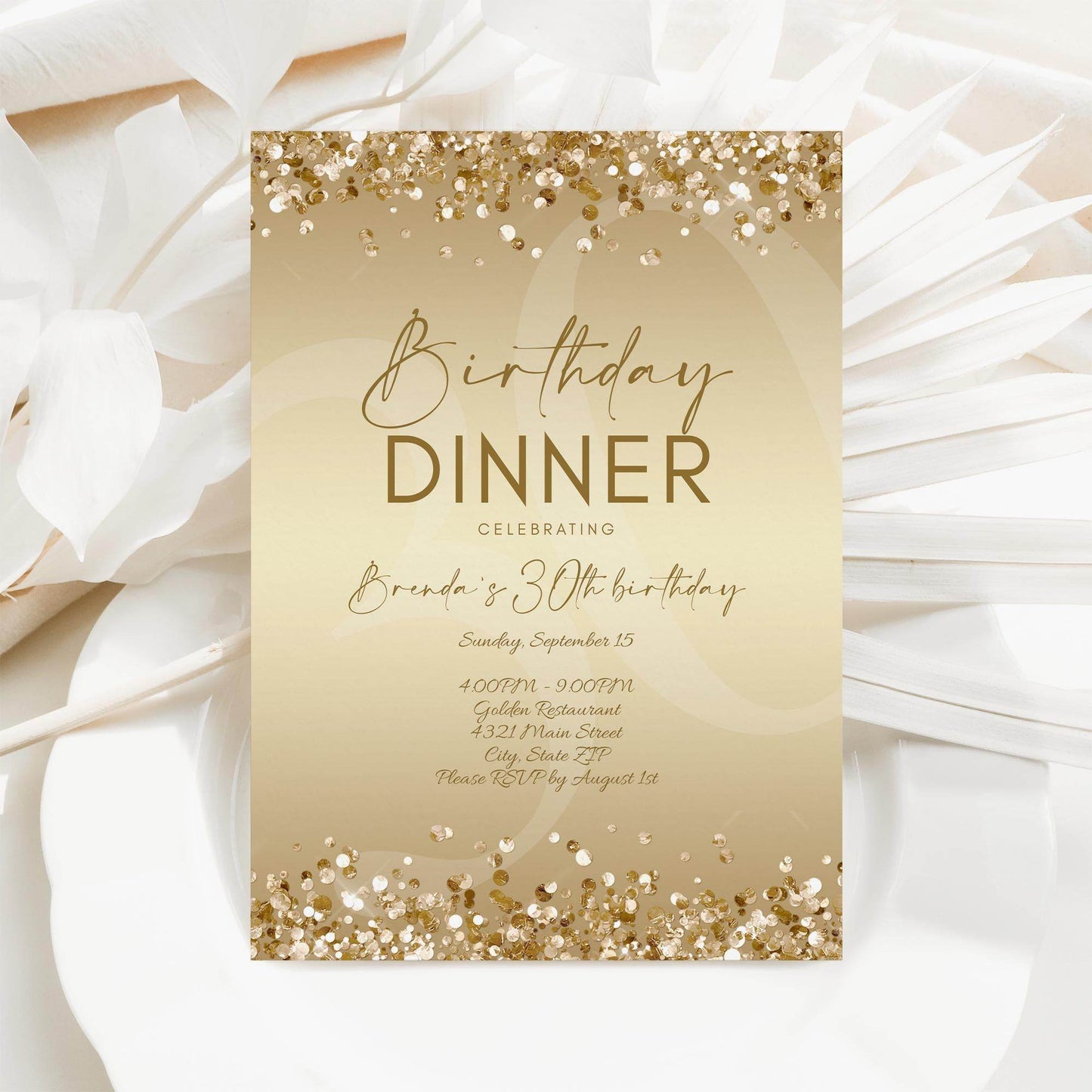 Gold Birthday Dinner Invitation Template Printable, Editable Gold Birthday Dinner Invite, Any Age Birthday, Email Text Message Invitation