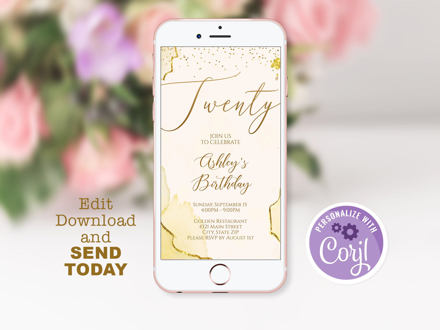 20th Birthday Invite | Gold Twenty Beige | Instant Download | MagicalEventCo
