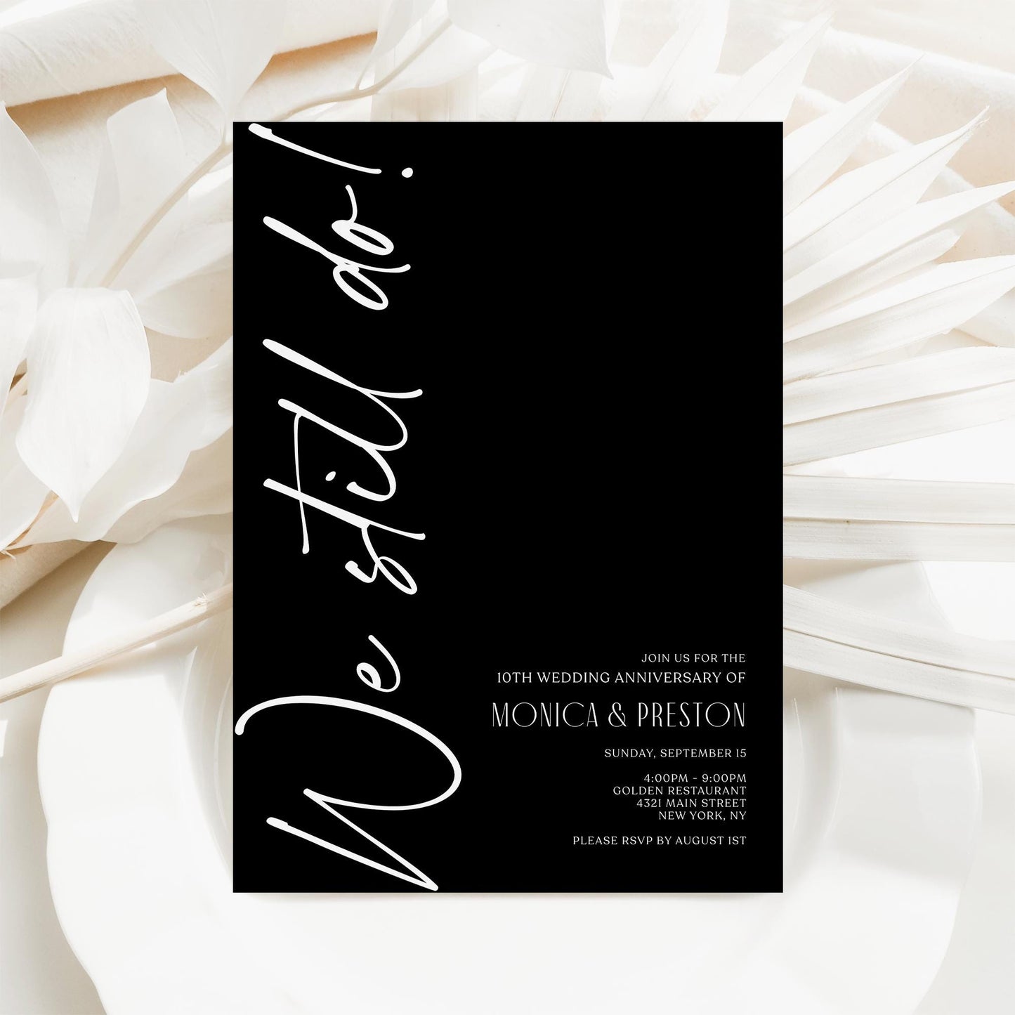 We Still Do Anniversary Invitation Template, Editable Minimalist Black Wedding Invite, Printable Celebration Dinner Card, Email & Text Evite, Instant Download