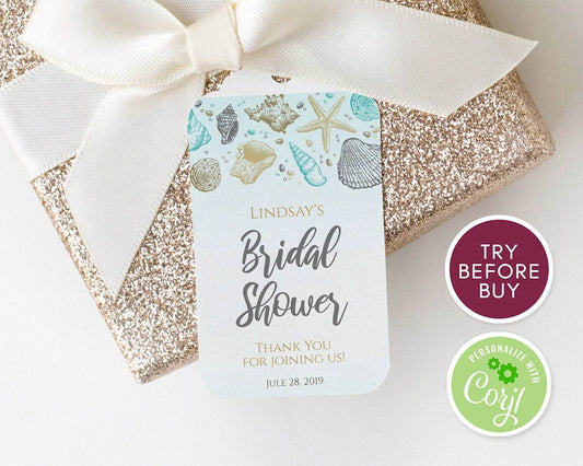 Beach Bridal Shower Favor Tags – Printable Seashell Thank You Tags | Nautical Bridal Shower Favor Label Template | Instant Download