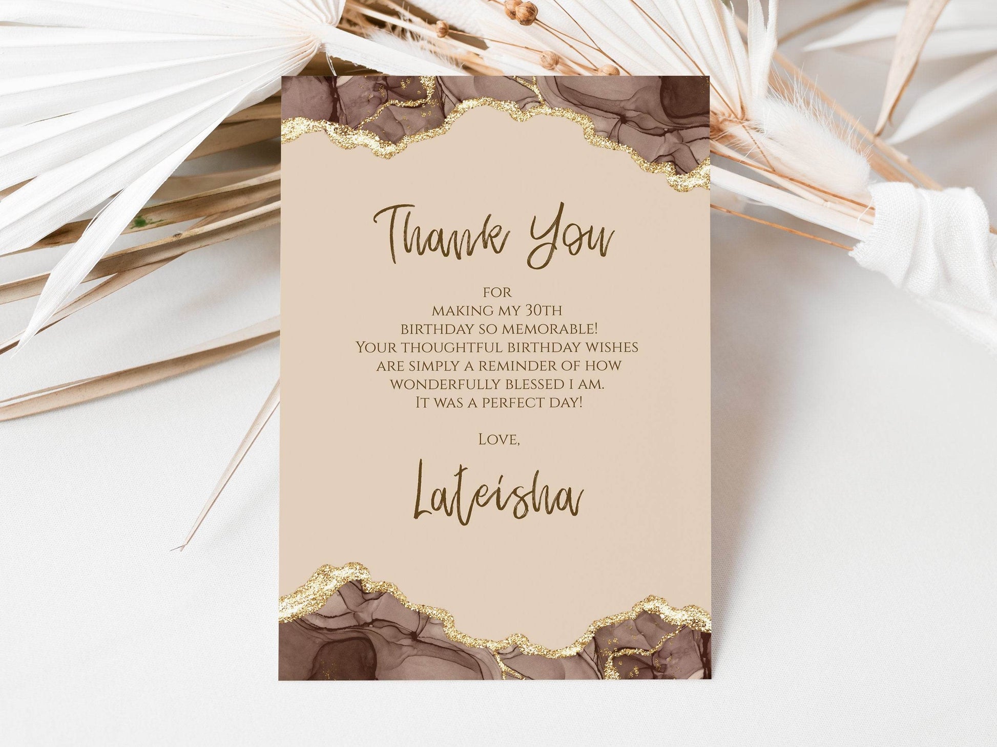 Editable Shades of Melanin Gold Birthday Thank You Card, Thank You Card Anniversary, Printable Thank You Card, Email Text Message Notecard