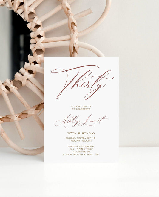 Elegant Simple 30th Birthday Invitation, Editable Birthday Invite, Thirty Birthday, Printable Women or Men Birthday Invitation, Luxury Theme