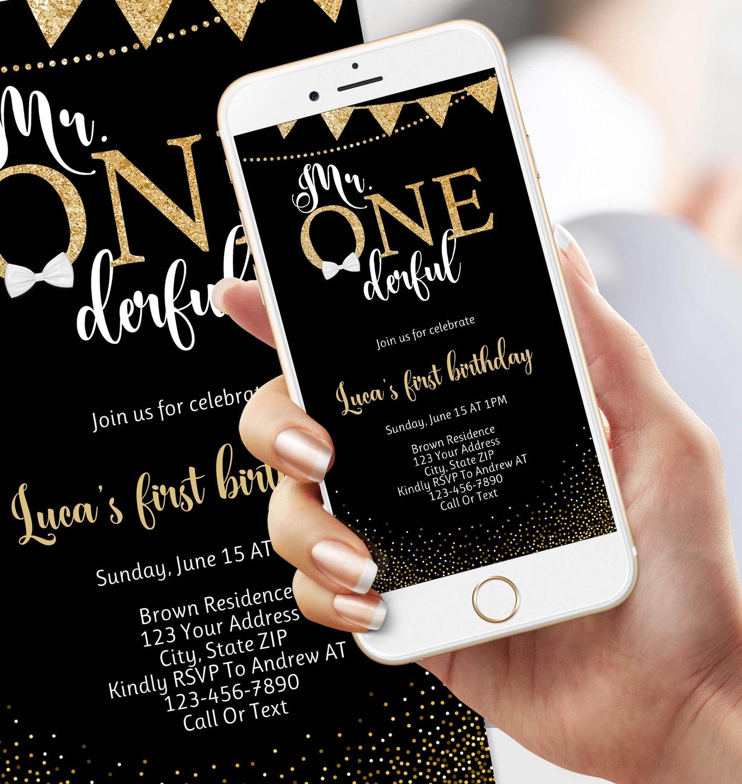 Mr. ONEderful Birthday Electronic Invitation, Editable First Birthday Evite Template, Boy’s Digital Invite, Instant Download
