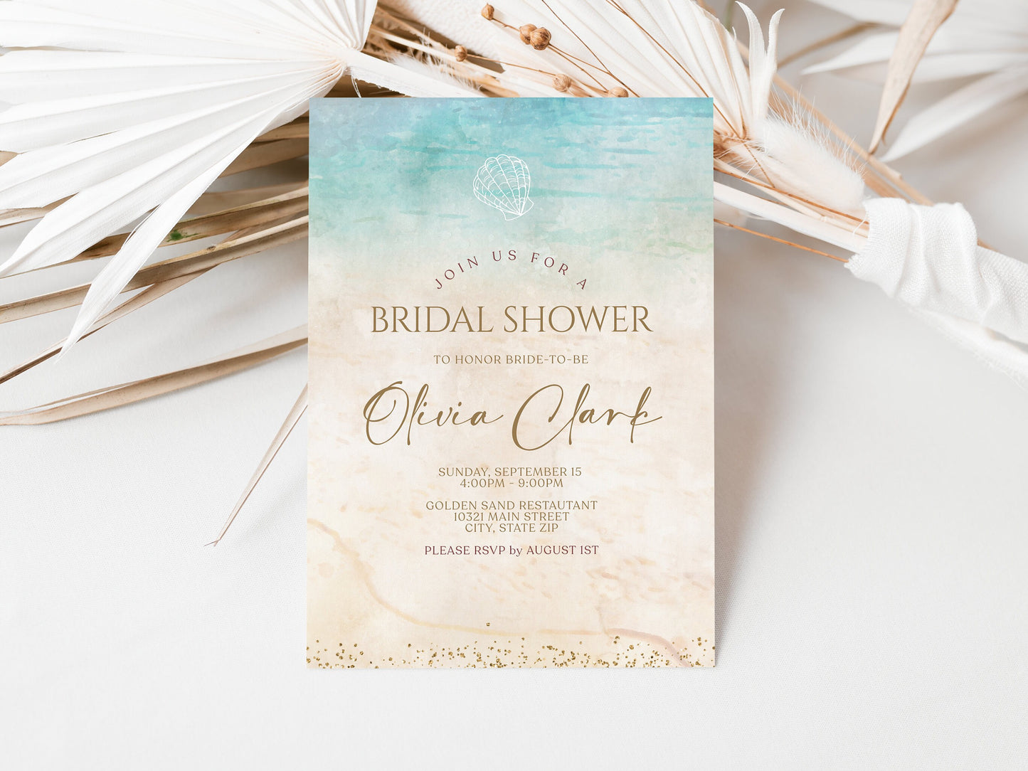 Beach Bridal Shower Invitation Template | Tropical Design | Instant Download