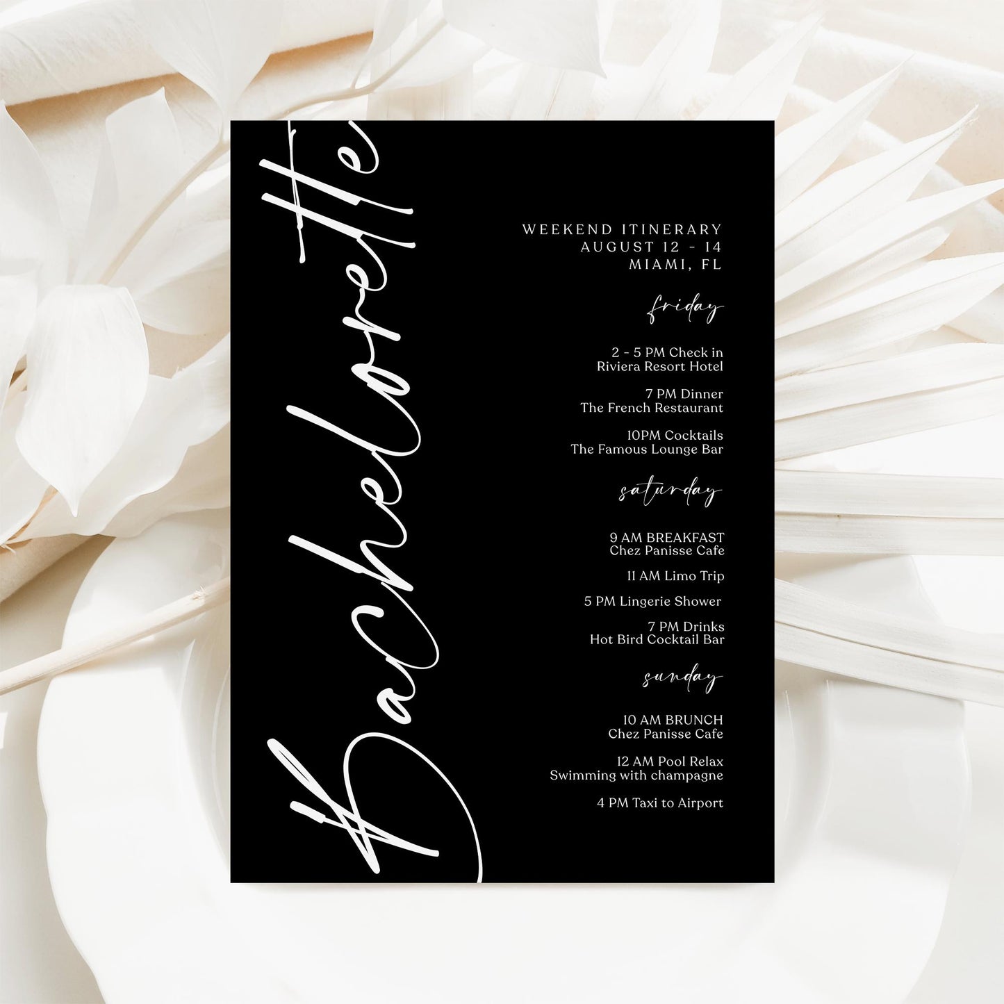 Bachelorette Weekend Itinerary Template | Editable & Minimalist | MagicalEventCo