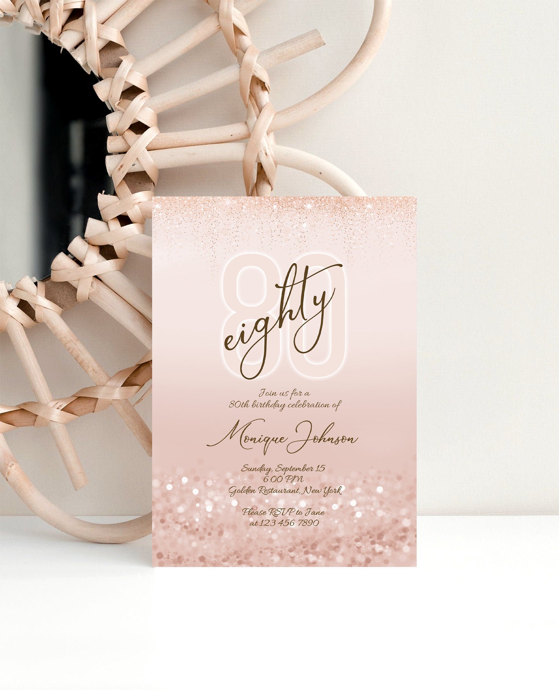 Printable 80th Eighty Birthday Invitation Template, Editable Eighty & Fabulous Birthday Invite, Ladies Surprise Dinner Evite, Birthday Card