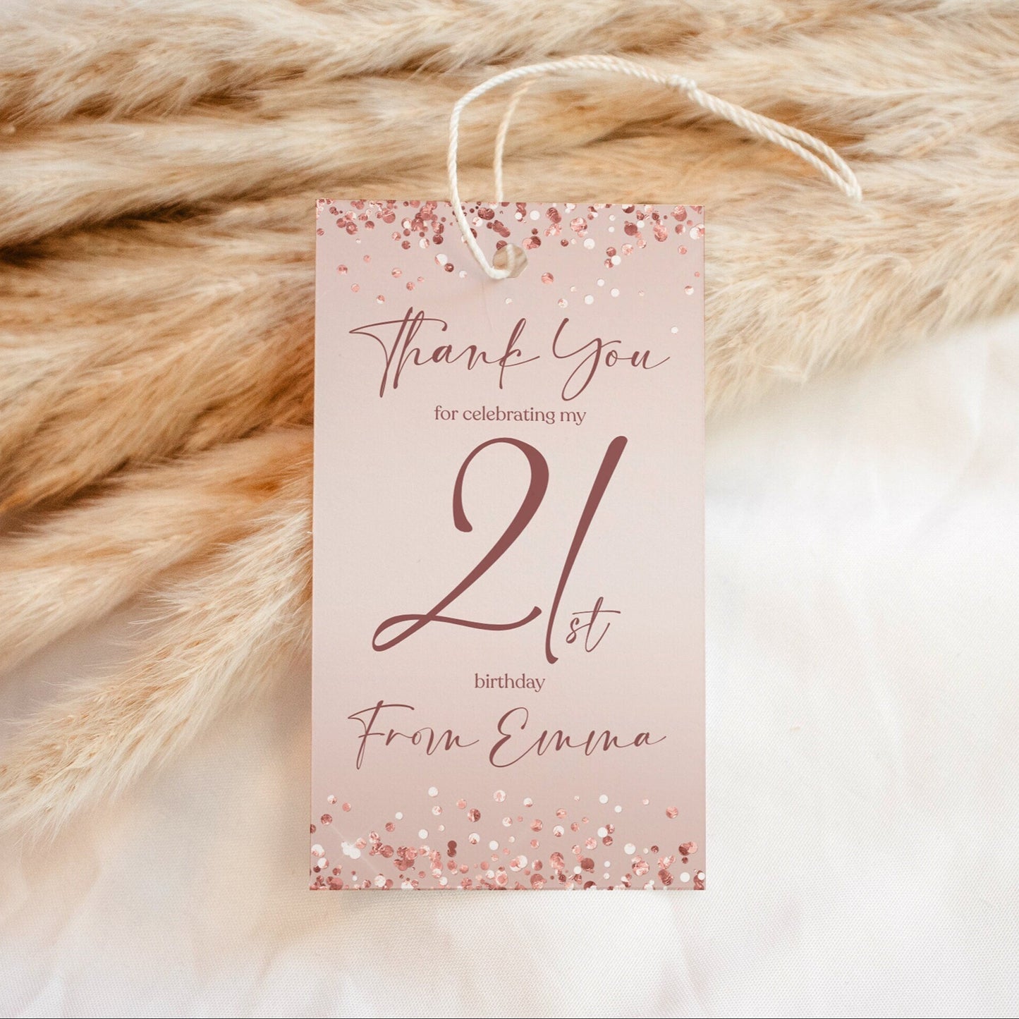 21st Birthday Favor Tag | Rose Gold | Editable Template - Instant Download