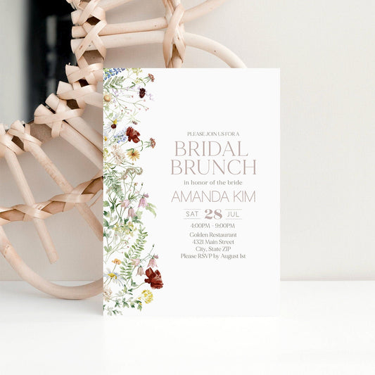 Wildflower Bridal Brunch Invitation Template - Floral Spring Bridal Shower Invite - Printable Bridal Shower Invitation - Editable Wildflowers Design
