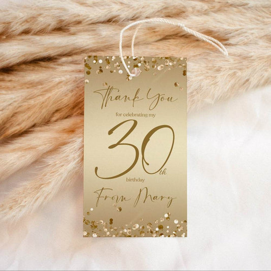 Thirty 30th Birthday Gold Favor Tags – Editable Thank You Tag Template | Printable Gold Foil Confetti Party Tags | Any Age Birthday Digital Download