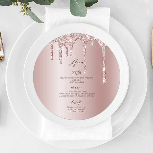 Round Wedding Menu, Editable Rose Gold Wedding Menu, Circle Menu Template, Printable Menu, Birthday Menu, Dinner Menu, Instant Download DIY