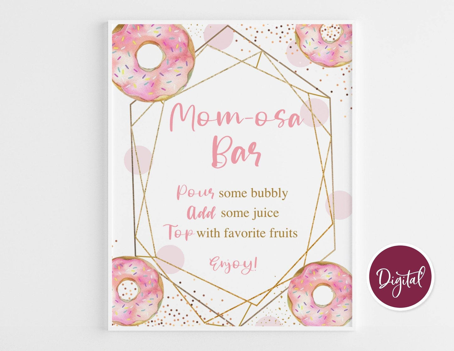 Baby Shower Signs Bundle, Donut Baby Shower Signs, Signage Set Printable Decor, Pink Gold Geometric Baby Shower Kit, Instant Download PDF