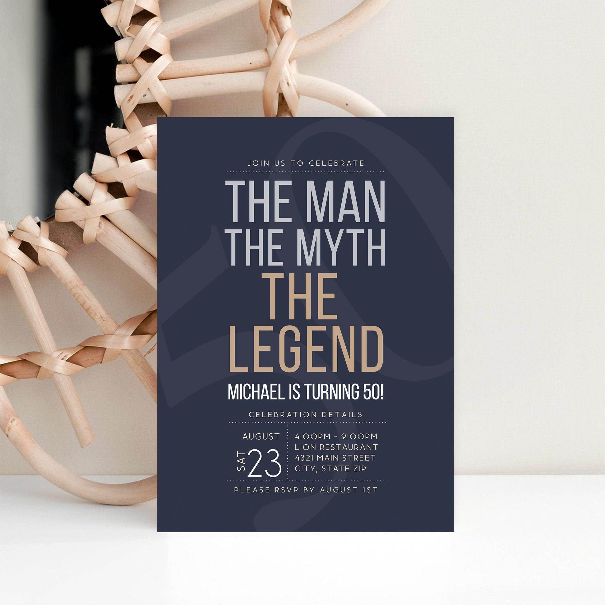 The Man The Myth The Legend Birthday Invitation Template, Editable Mens 30th 40th 50th 60th Party Invite, Digital Download Any Age