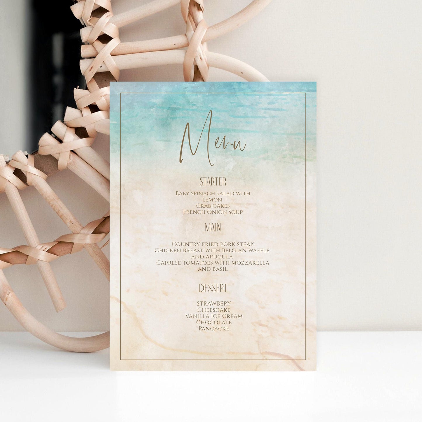 Editable Beach Marine Birthday Card Menu, Printable Bridal Shower Menu, Sea Wedding Menu, Bachelorette Party Menu, Digital Instant Download