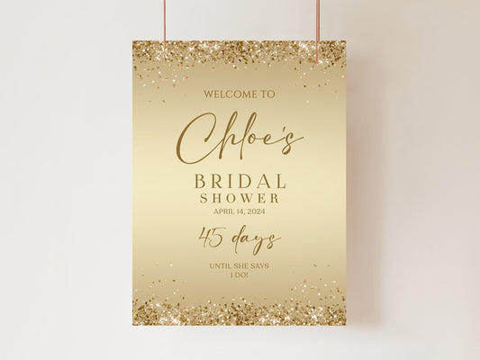 Gold Foil Confetti Bridal Shower Welcome Sign, Editable Bridal Shower Poster Template, Printable Bridal Shower Decor Board, instant download