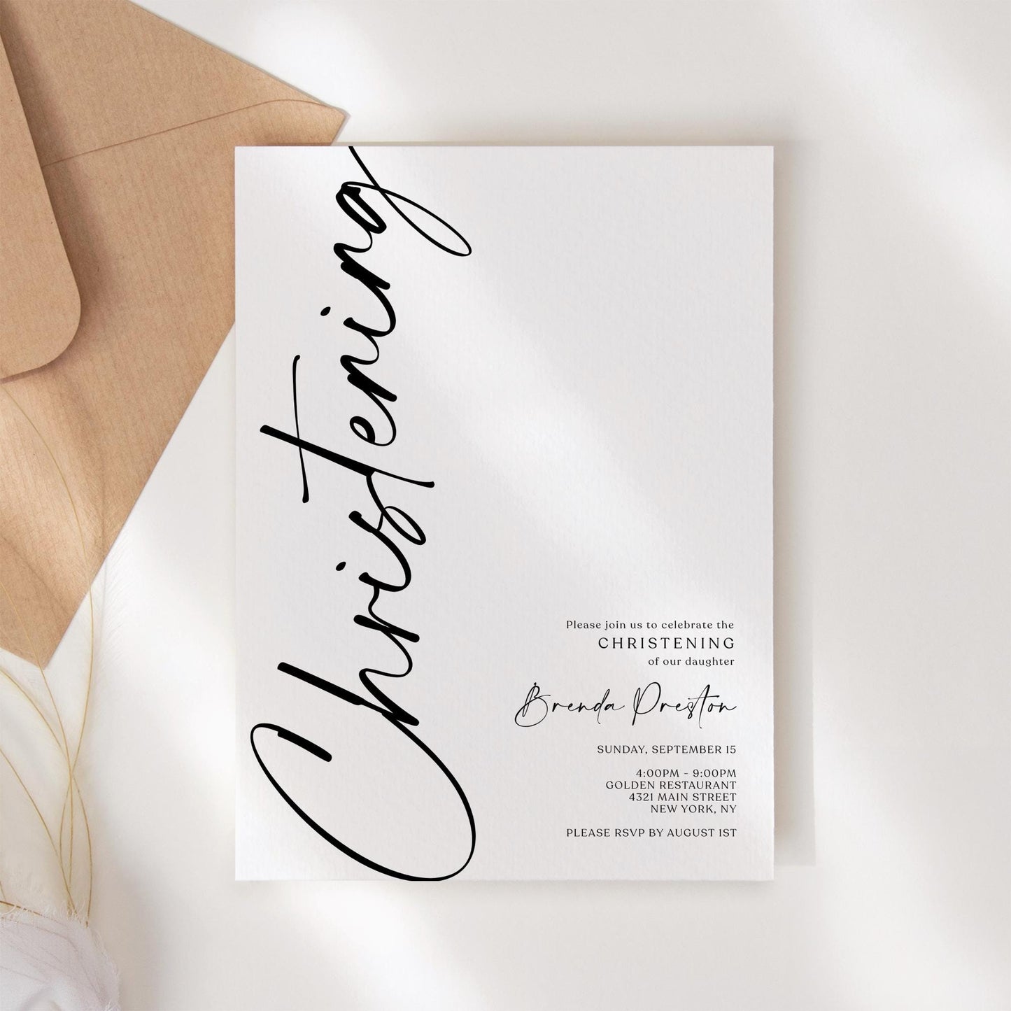 Editable Christening Invitation Template | Simple Printable Baptism Invite for Boy or Girl | Minimalist Christening Card | Instant Download