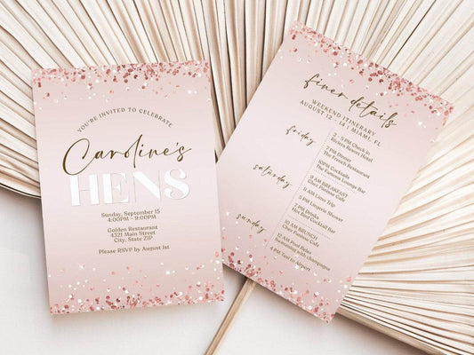 Printable Rose Gold Hens Party Weekend Itinerary Template – Editable Bachelorette Weekend Schedule | Text Message & Email Itinerary | Hen Do Instant Download