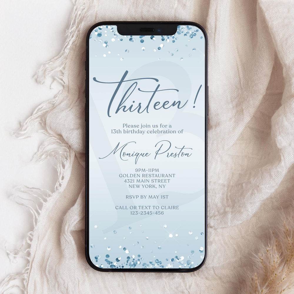 Electronic Blue 13th Birthday Invitation – Editable Unisex Thirteen Evite | Phone Text & Email Digital Invite | Instant Download