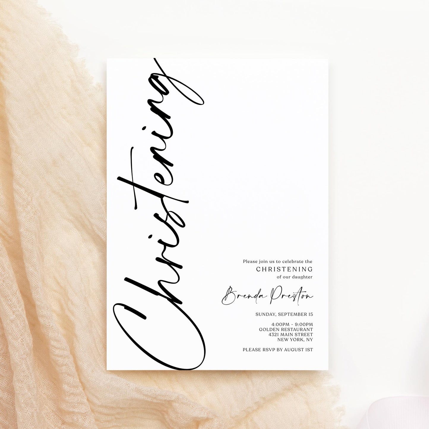 Editable Christening Invitation Template | Simple Printable Baptism Invite for Boy or Girl | Minimalist Christening Card | Instant Download