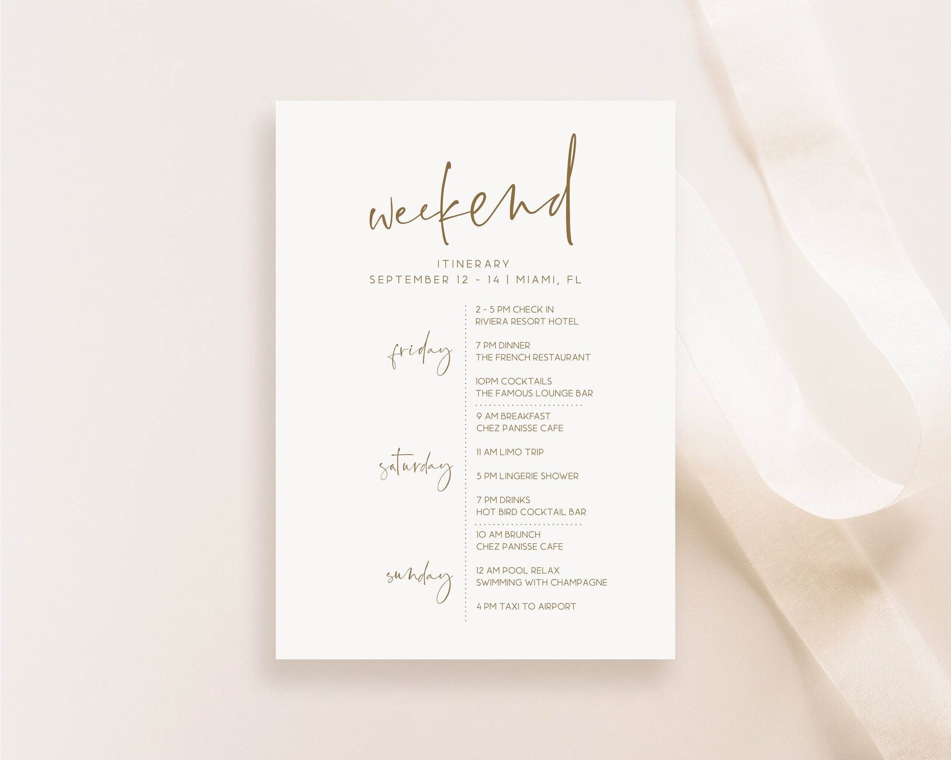 Printable Itinerary Template, Editable Hens Party Weekend Itinerary, Bachelorette, Simple Birthday Weekend, Elegant Itinerary, Minimalist