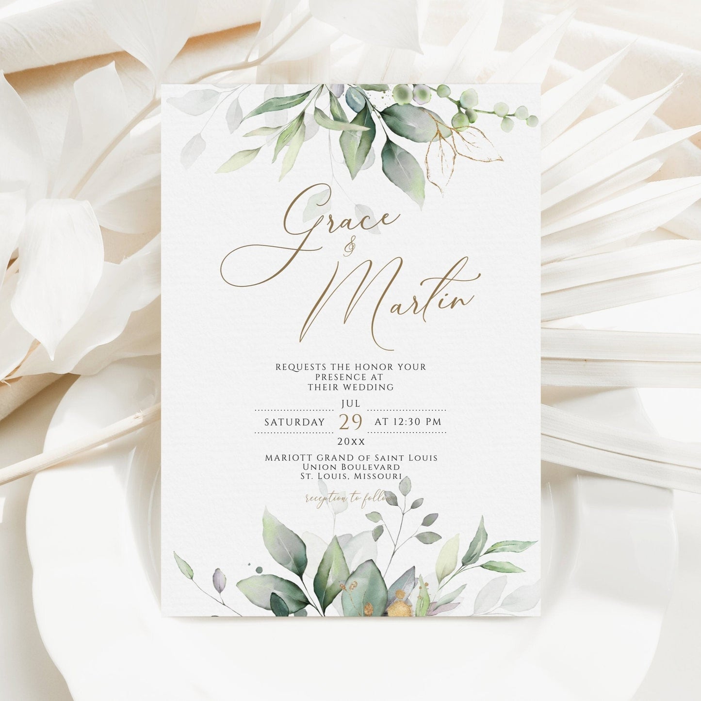 Elegant Wedding Invitation Template | Editable Greenery Design | Instant Download