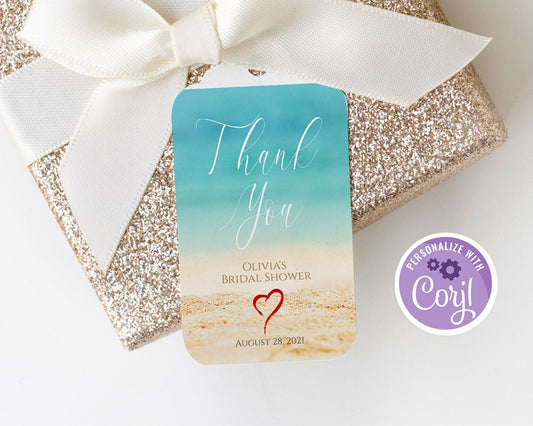 Beach Bridal Shower Thank You Tag – Editable Ocean & Seashore Favor Tag Template – Printable Coastal Bridal Shower Tags – Instant Download