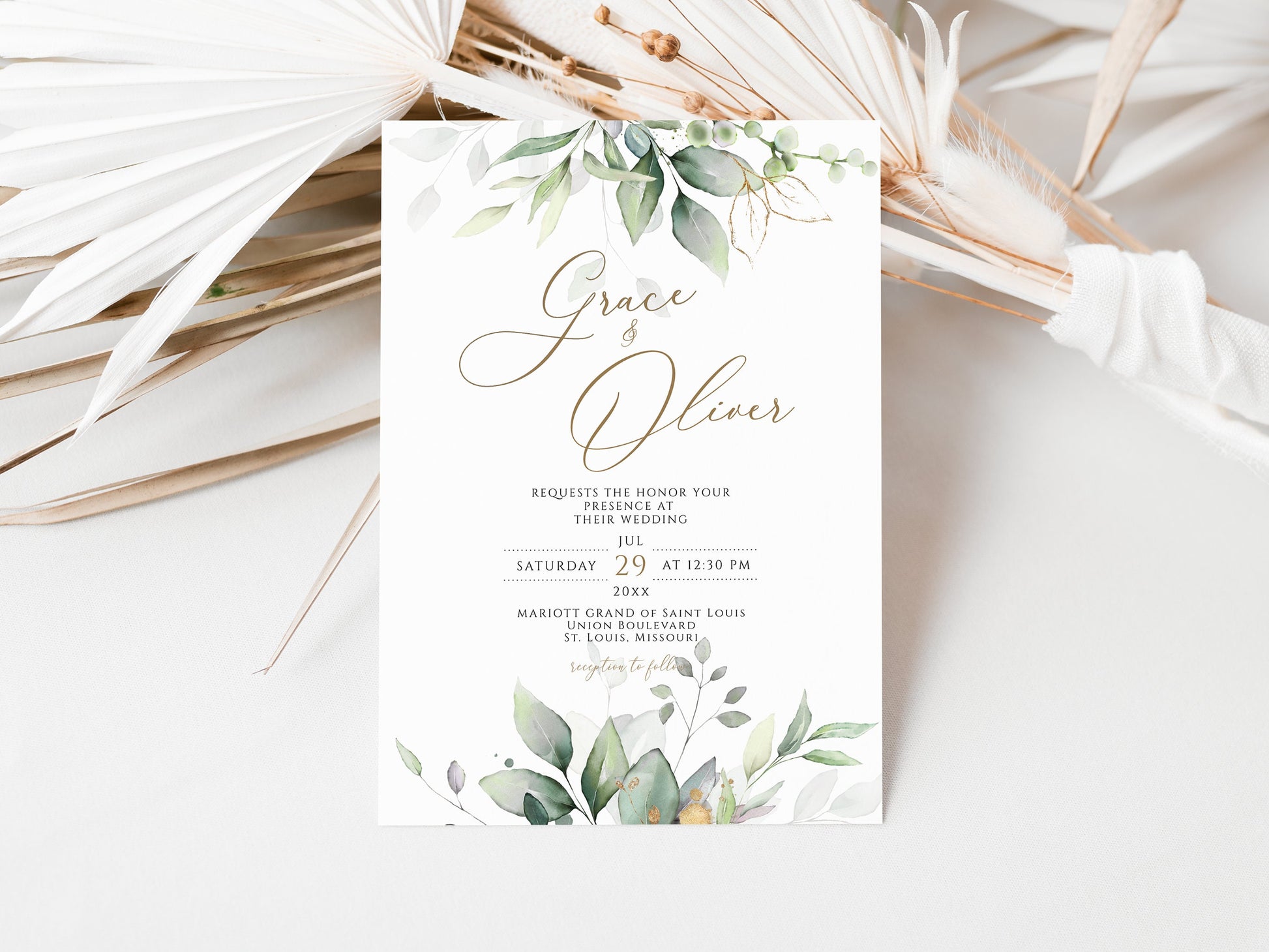 Elegant Wedding Invitation Template | Editable Greenery Design | Instant Download
