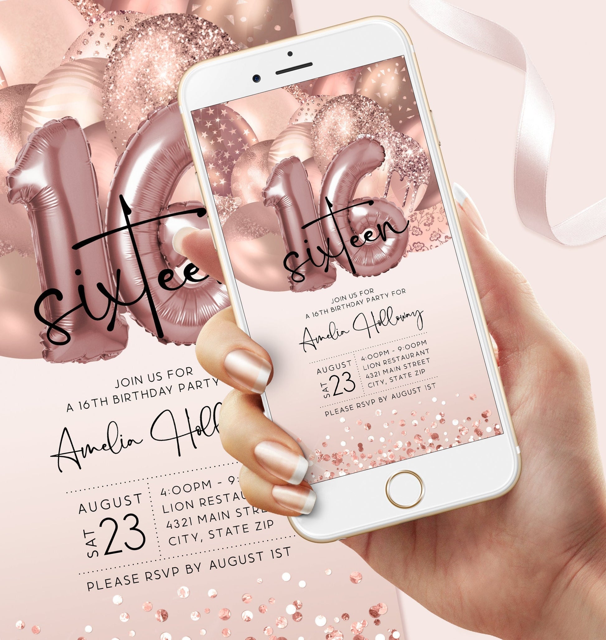 Sweet Sixteen Birthday Invite - Editable Digital Template | Instant Download