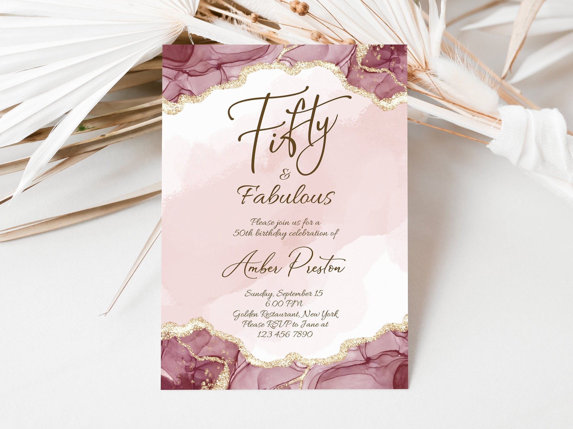 Shades of Pink 50th Fifty & Fabulous Birthday Invitation for Her, Fifty Surprise Party Invite, Editable Template, Printable Women Invite