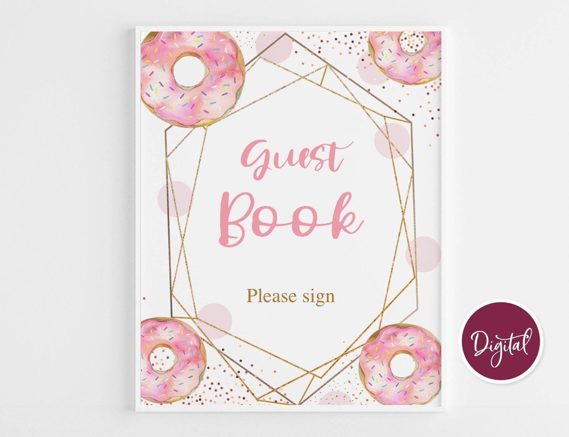 Baby Shower Signs Bundle, Donut Baby Shower Signs, Signage Set Printable Decor, Pink Gold Geometric Baby Shower Kit, Instant Download PDF