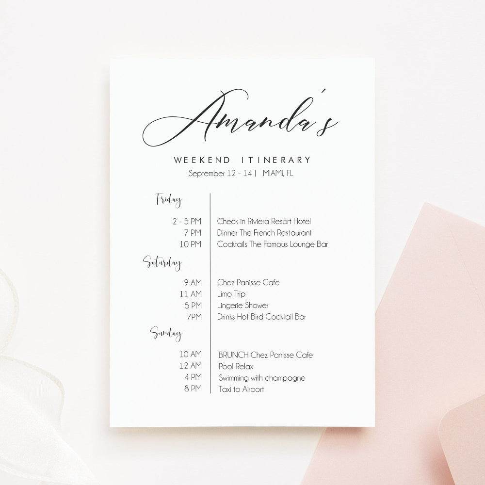 Printable Bachelorette Weekend Itinerary Invitation – Editable Hens Party & Birthday Weekend Schedule | Modern DIY Digital Template | Instant Download