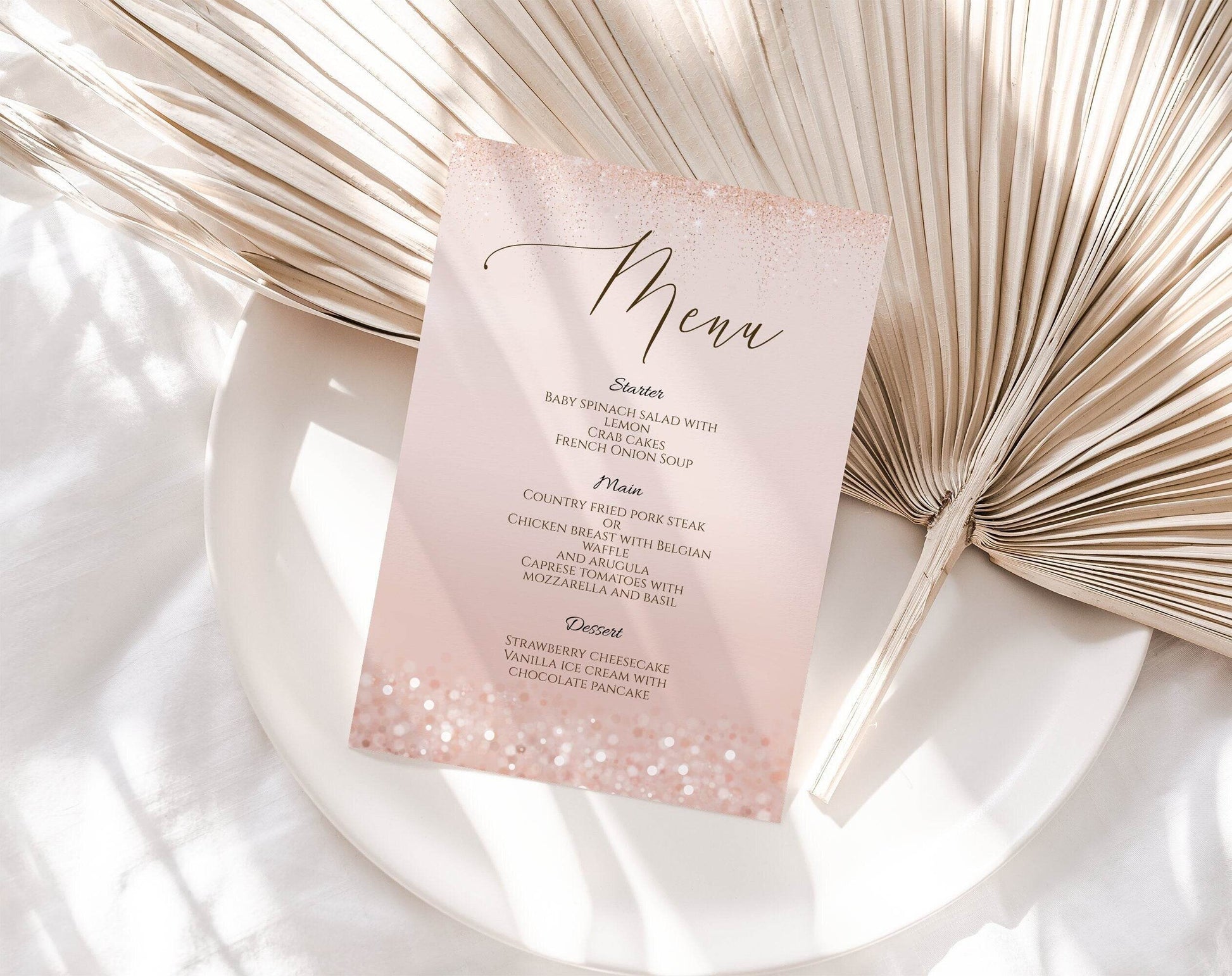 Printable Rose Gold Menu, Editable Wedding Menu, Birthday Menu Template, Editable Menu, Calligraphy Wedding Menu, Digital, Instant Download