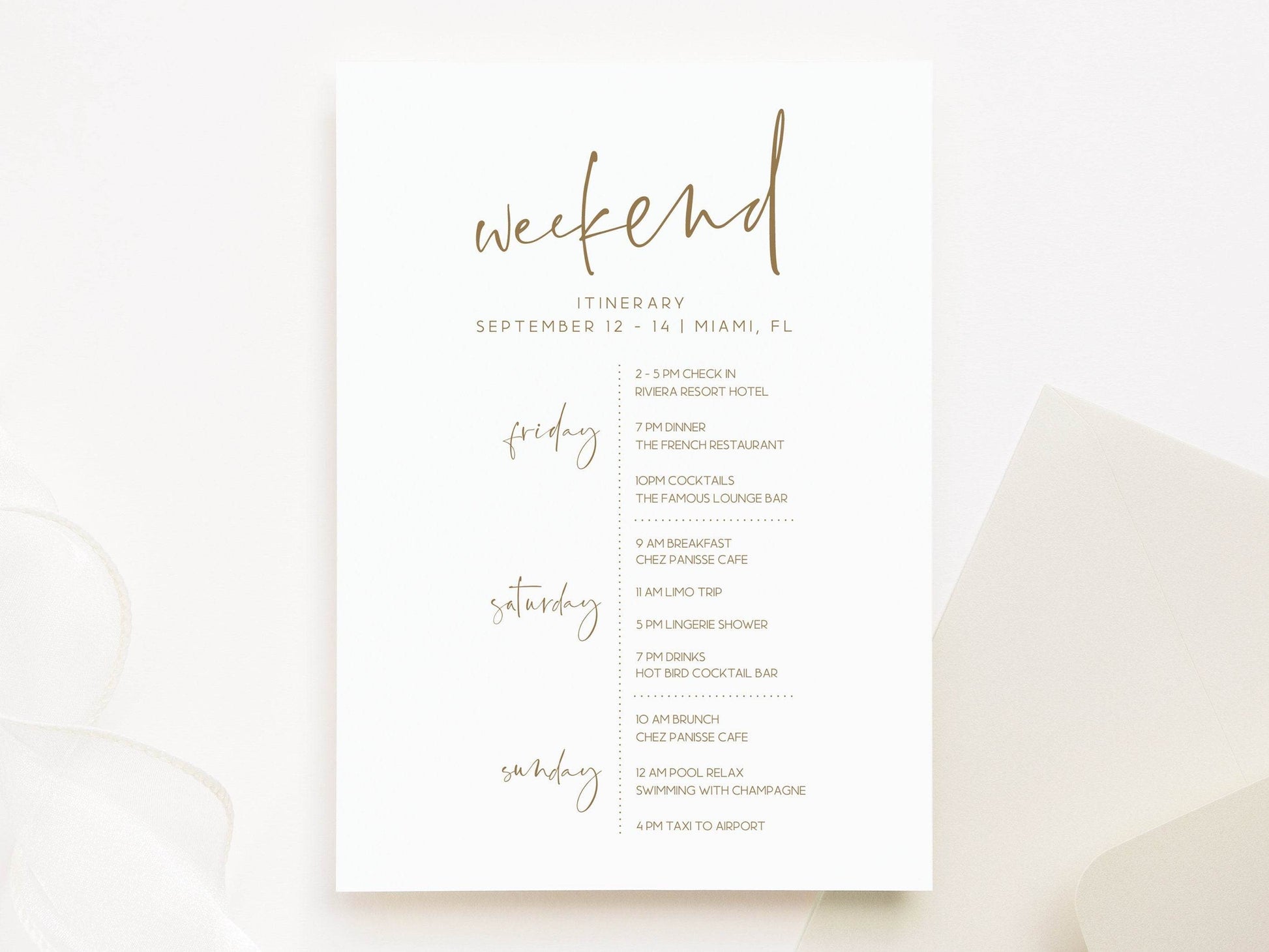 Printable Itinerary Template, Editable Hens Party Weekend Itinerary, Bachelorette, Simple Birthday Weekend, Elegant Itinerary, Minimalist