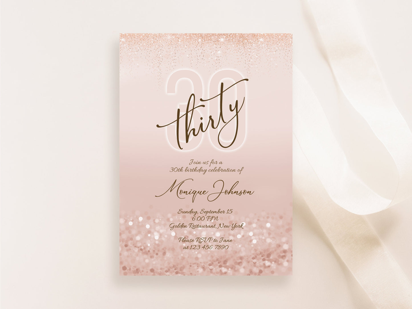 Printable 30th Thirty Birthday Invitation Template, Editable Thirty & Fabulous Birthday Invite, Ladies Surprise Dinner Party, Birthday Card