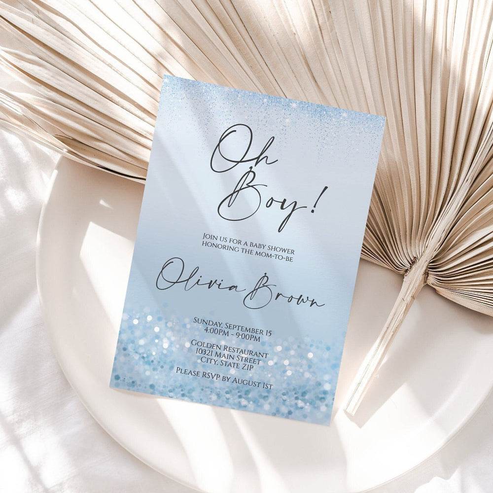 Printable Oh Boy Baby Shower Invitation Template – Blue Watercolor Boy Baby Shower Invite – Editable Digital Baby Shower Invitation – Instant Download