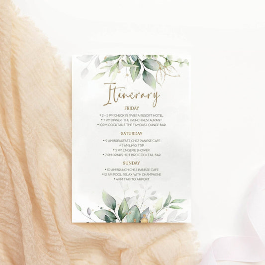 Printable Greenery Itinerary Template, Bachelorette Itinerary, Birthday Weekend Schedule, Editable Itinerary, Instant Download PDF