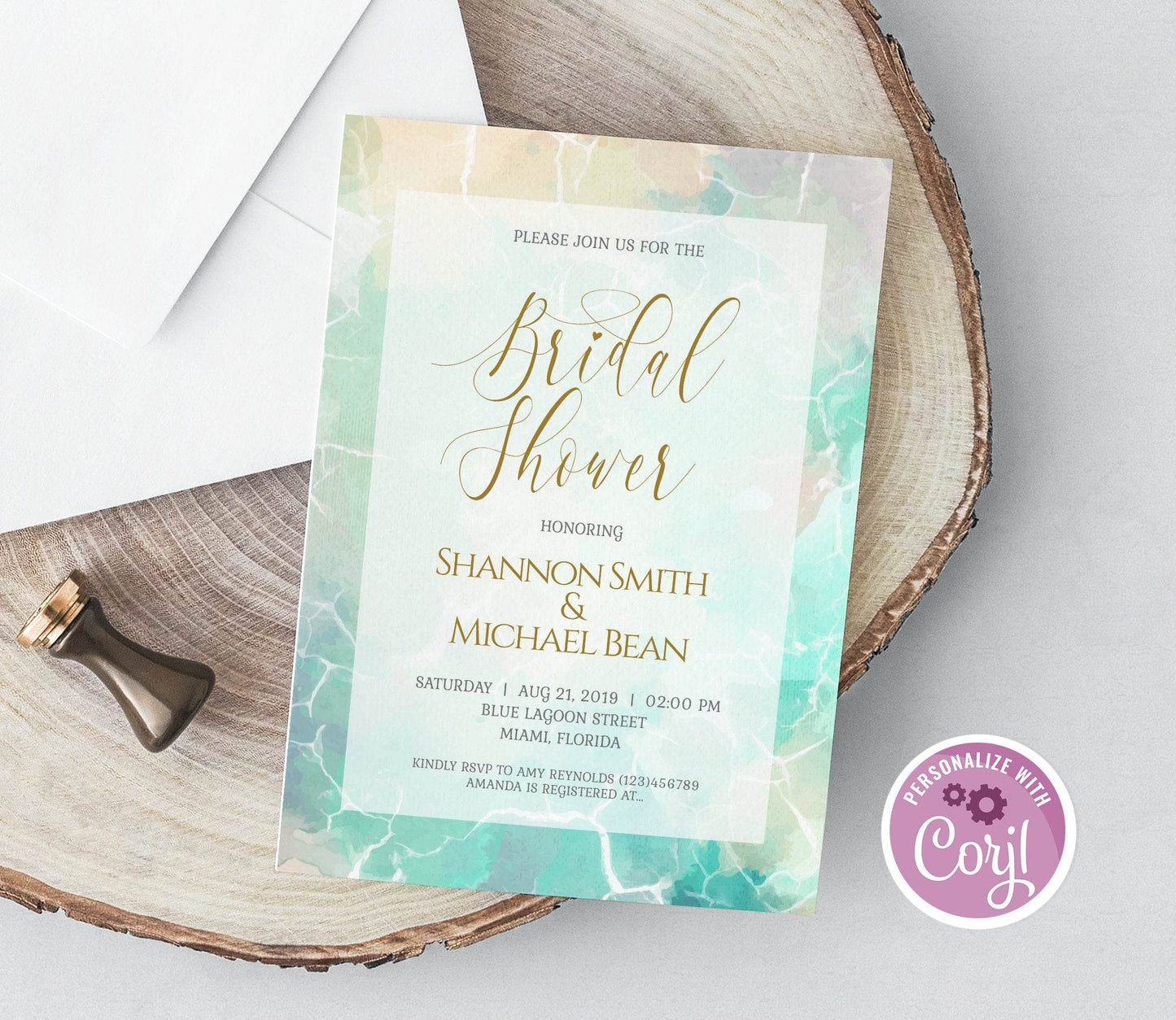 Watercolor Beach Bridal Shower Invitation Template – Editable Ocean Theme Invite | Printable Coastal Bridal Shower Card | Instant Digital Download