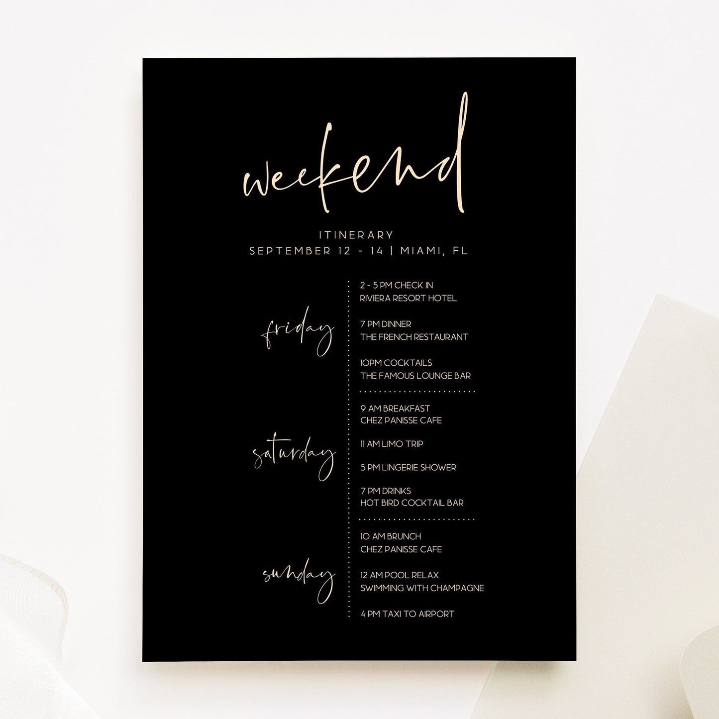 Printable Itinerary Template | Bachelorette & Birthday Events | Instant Download