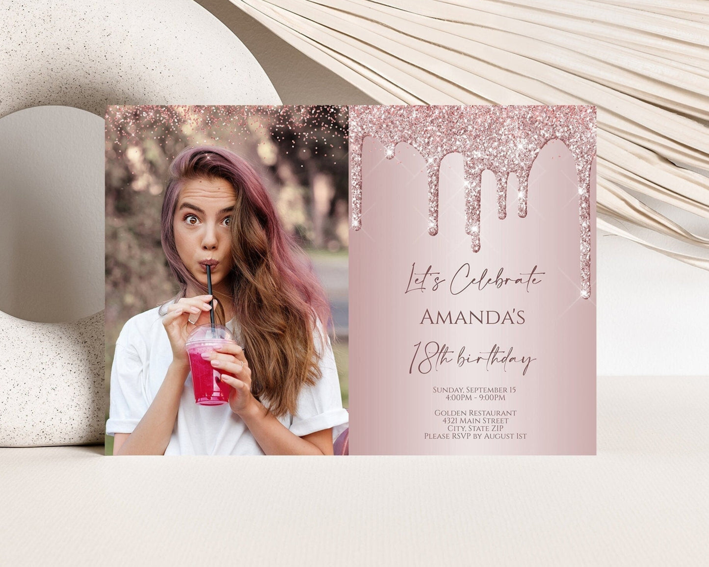 18th Birthday Girl Party Invitation - Rose Gold Glitter Design
